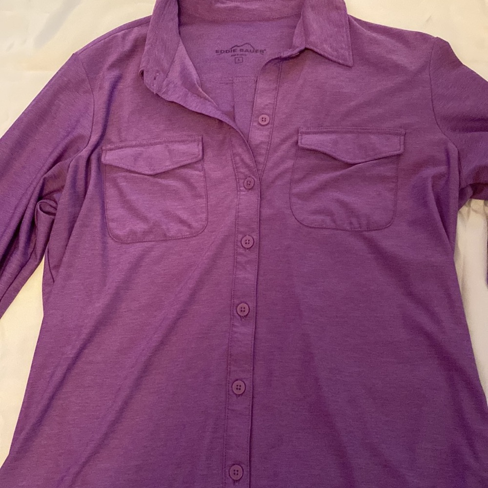 Eddie Bauer Travex button down. small vacation travel purple - Picture 3 of 8